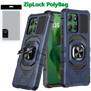 [PolyBag] For Motorola Moto G Power 5G 2025 Robotic Hybrid with Magnetic Ring Stand - Black