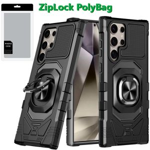 [PolyBag] For Samsung s25 Ultra Robotic Hybrid with Magnetic Ring Stand Case Cover - Black