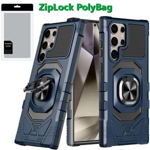 [PolyBag] For Samsung s25 Ultra Robotic Hybrid with Magnetic Ring Stand Case Cover - Dark Blue