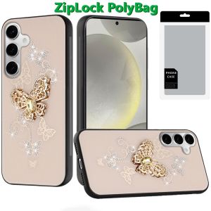[PolyBag] For Samsung s25/s24 SPLENDID Diamond Glitter Ornaments Engraving Case Cover - Garden Butterflies Gold