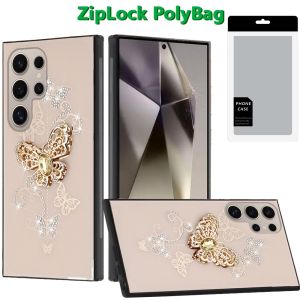 [PolyBag] For Samsung s25 Ultra SPLENDID Diamond Glitter Ornaments Engraving Case Cover - Garden Butterflies Gold