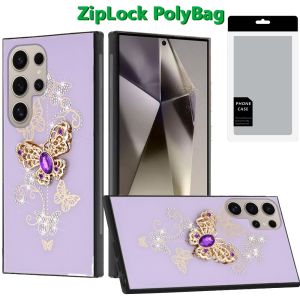 [PolyBag] For Samsung s25 Ultra SPLENDID Diamond Glitter Ornaments Engraving Case Cover - Garden Butterflies Purple