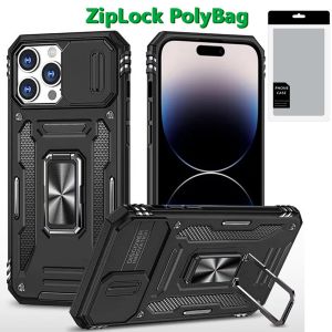 [PolyBag] For iPhone 14 Pro Max Utter Tough Metal Ring Movable Camera Window Hybrid - Black