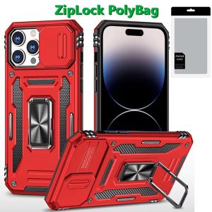 [PolyBag] For iPhone 14 Pro Max Utter Tough Metal Ring Movable Camera Window Hybrid - Red