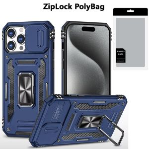 [PolyBag] For iP15 Pro Max Utter Tough Metal Ring Movable Camera Window Hybrid - Navy blue
