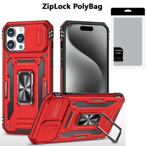 [PolyBag] For iP15 Pro Max Utter Tough Metal Ring Movable Camera Window Hybrid - Red