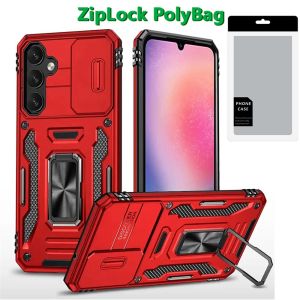 [PolyBag] For Samsung Galaxy A26 Utter Tough Metal Ring Movable Camera Window Hybrid - Red