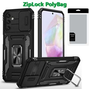[PolyBag] For Samsung Galaxy A36 Utter Tough Metal Ring Movable Camera Window Hybrid - Black