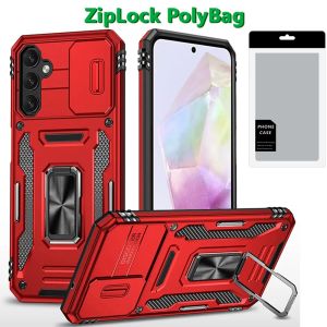[PolyBag] For Samsung Galaxy A36 Utter Tough Metal Ring Movable Camera Window Hybrid - Red