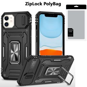 [PolyBag] For iPhone 11 Utter Tough Metal Ring Movable Camera Window Hybrid - Black
