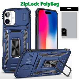 [PolyBag] For iPhone 16 6.1 inch Utter Tough Metal Ring Movable Camera Window Hybrid - Navy blue
