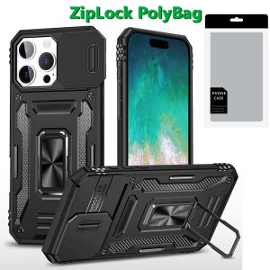 [PolyBag] For iPhone 16 Pro 6.3 inch Utter Tough Metal Ring Movable Camera Window Hybrid - Black