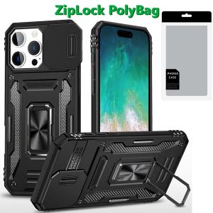 [PolyBag] For iPhone 16 Pro Max 6.9 inch Utter Tough Metal Ring Movable Camera Window Hybrid - Black