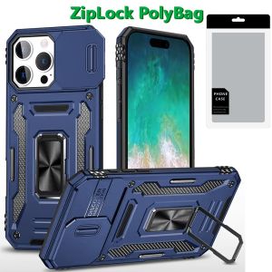[PolyBag] For iPhone 16 Pro Max 6.9 inch Utter Tough Metal Ring Movable Camera Window Hybrid - Navy blue