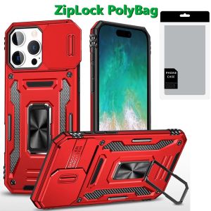 [PolyBag] For iPhone 16 Pro Max 6.9 inch Utter Tough Metal Ring Movable Camera Window Hybrid - Red
