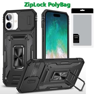 [PolyBag] For iPhone 16 Plus 6.7 inch Utter Tough Metal Ring Movable Camera Window Hybrid - Black