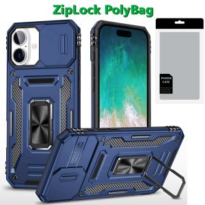 [PolyBag] For iPhone 16 Plus 6.7 inch Utter Tough Metal Ring Movable Camera Window Hybrid - Navy blue