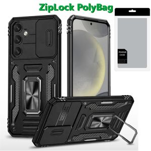 [PolyBag] For Samsung s25 Plus/s24 Plus  Utter Tough Metal Ring Movable Camera Window Hybrid Case Cover - Black