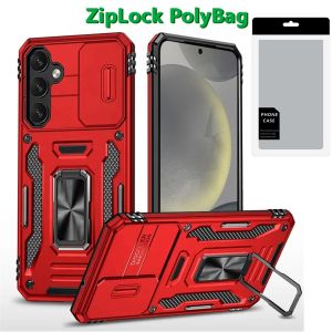 [PolyBag] For Samsung s25 Plus/s24 Plus  Utter Tough Metal Ring Movable Camera Window Hybrid Case Cover - Red