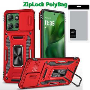 [PolyBag] For Motorola Moto G Power 5G 2025 Utter Tough Metal Ring Movable Camera Window Hybrid - Red