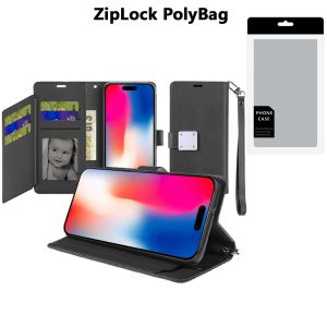 [PolyBag] For iPhone 16 6.1 inch Wallet ID Card Holder - Black