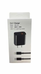 Hac2-4 B 2 In 1 Charger Dual USB A One Usb-C +Usb-C To iPhone Cable (Black)