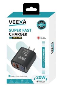 Veexa Black 20W Usb+Pd Led Super Fast Charger