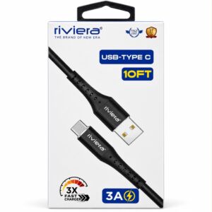 10FT [USB - Type C (PD)] Nylon Braided - Black w/ Black Shell BLRIV10
