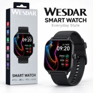 Bluetooth Smart Watch, Heart Rate Monitor, AI Voice, Custom Dial, All Language - Black