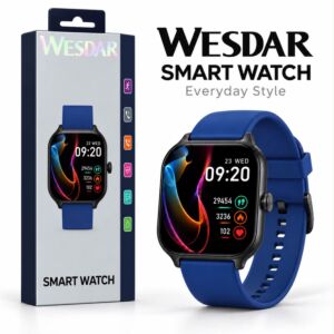 Bluetooth Smart Watch, Heart Rate Monitor, AI Voice, Custom Dial, All Language - Black+Blue