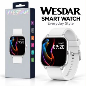 Bluetooth Smart Watch, Heart Rate Monitor, AI Voice, Custom Dial, All Language - Silver+White