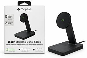 Mophie snap+ 2-in-1 Wireless Charging Stand & Pad – 15W, MagSafe Compatible, Black