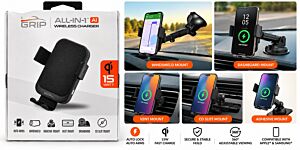 GRIP All-in-1 AI 15W Qi Wireless Car Charger – Auto-Lock Phone Mount
