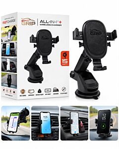 GRIP All-in-1+ 15W Qi Wireless Car Charger – Multi-Mount Phone Holder