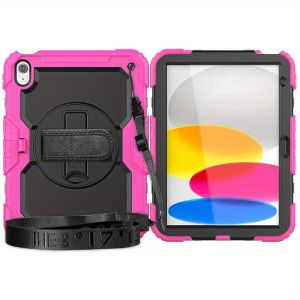Durable Comfortable Silicon Protective Case with Convenient Shoulder Strap Rugged PC Material Cover for IPad Tablet 12.9 PRO (2018/2020/2021/2022) - Pink