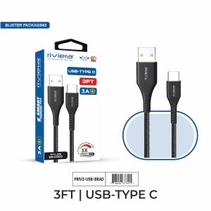 Premium Package - 3FT Fast Charging Cable [USB - Type C (PD)] Nylon Braided - Black (49)