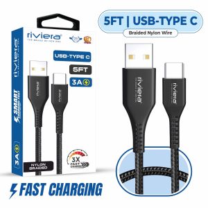 Premium Package - 5FT Fast Charging Cable [USB - Type C (PD)] Nylon Braided - Black (50)
