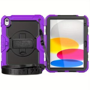 Durable Comfortable Silicon Protective Case with Convenient Shoulder Strap Rugged PC Material Cover for IPad Tablet 10.9 (10/11) - Purple