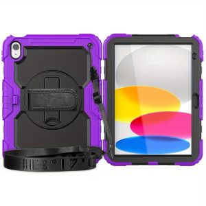 Durable Comfortable Silicon Protective Case with Convenient Shoulder Strap Rugged PC Material Cover for IPad Tablet 10.2 (7/8/9) - Purple