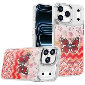 For iPhone 17 Pro Max Resin Epoxy Design Diamond Metal Edged Hybrid Case - F