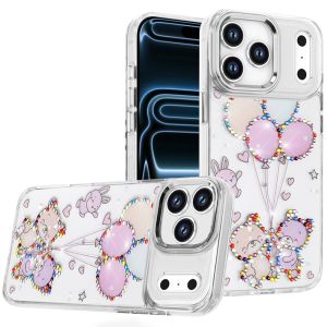 For iPhone 17 Pro Max Resin Epoxy Design Diamond Metal Edged Hybrid Case - K