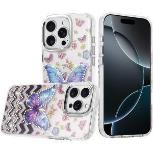 For iPhone 16 Pro Max 6.9 Resin Epoxy Design Diamond Metal Edged Hybrid Case - A