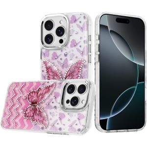 For iPhone 16 Pro Max 6.9 Resin Epoxy Design Diamond Metal Edged Hybrid Case - C