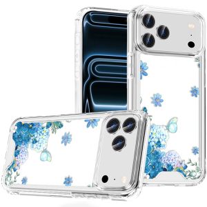 For iPhone 17 Pro Max Beautiful TPU Designs Case Case - Blue Floral Cascade with Sparkles