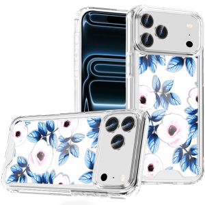 For iPhone 17 Pro Max Beautiful TPU Designs Case Case - Blue Leaves and Pink Florals