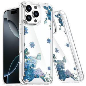 For iPhone 16 Pro Max 6.9 Beautiful TPU Designs Case Case - Blue Floral Cascade with Sparkles
