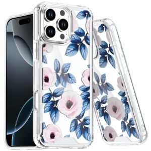 For iPhone 16 Pro Max 6.9 Beautiful TPU Designs Case Case - Blue Leaves and Pink Florals