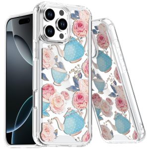 For iPhone 16 Pro Max 6.9 Beautiful TPU Designs Case Case - Pink Roses & Teal Teapots