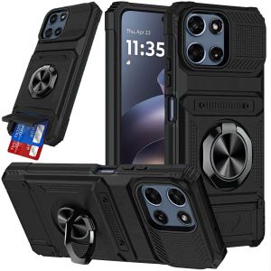 For Moto G 5G 2025/2026 / G PLAY 2026 Multi-Functional 2X Card Slot Shockproof Metal Ring Hybrid Case - Black