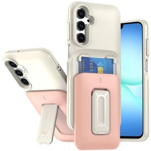 For Samsung A17 5G Card Holder (2X) with Wrist Strap Hybrid With KickStand - Beige+Light Pink